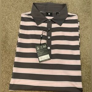 FootJoy Men's Gray and Pink Striped Polo Shirt